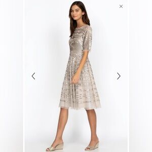 NWT Johnny Was Champagne Beaded Lace Mesh Dress Size XS